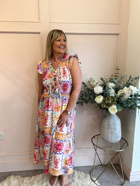 Under The Sea Maxi Dress - Pink/Yellow - Wardrobe By Simone