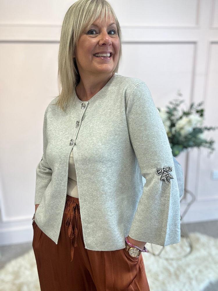 Sparkle Bow Detail Cardigan  - Oatmeal