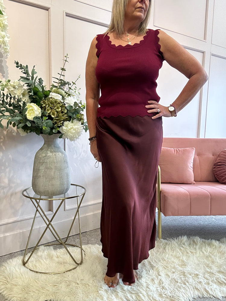 Satin Maxi Skirt - Burgundy