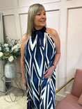 Load image into Gallery viewer, Halter Neck Maxi Dress - Navy/Cream - Wardrobe By Simone
