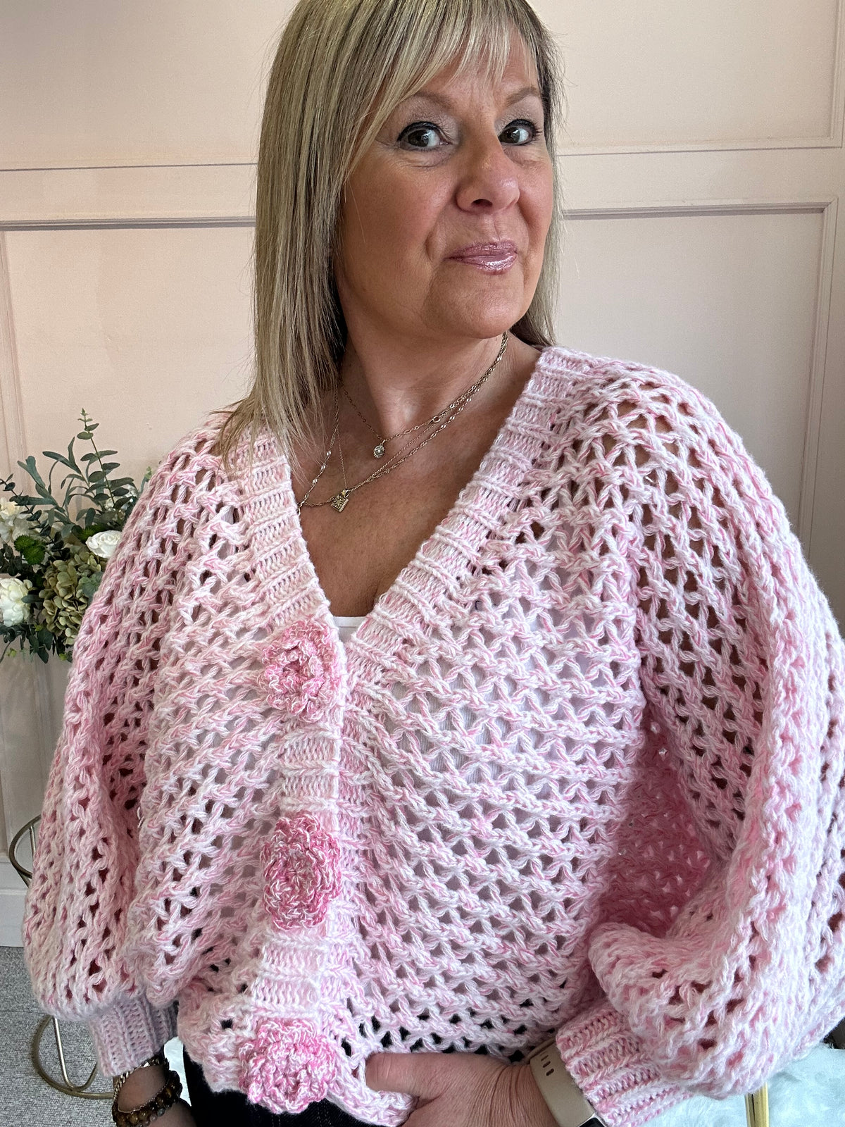 So Pretty Open Knit Cardigan - Pale Pink