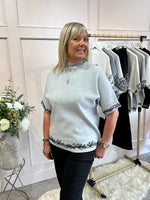 Embroidered Leaf Detail Jumper - Marble Grey