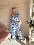 Load image into Gallery viewer, Slinky Crossover Jumpsuit - Blue/White - Wardrobe By Simone
