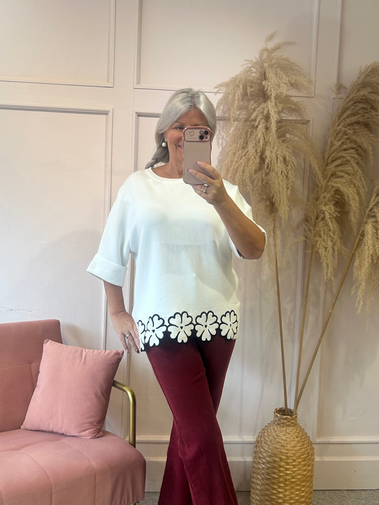 Flower Edged Jumper - Cream/Black