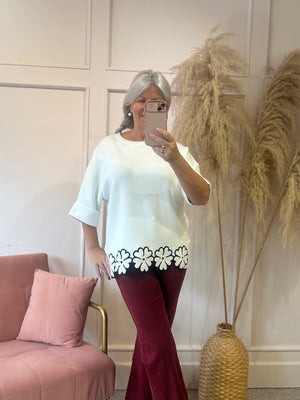 Flower Edged Jumper - Cream/Black