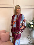 Load image into Gallery viewer, Horse & Bridle Silk Top - Burgundy/Blue - Wardrobe By Simone
