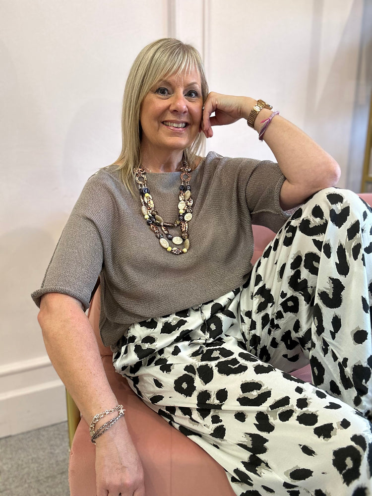 Satin trouser - Cream/Black Leopard - Wardrobe By Simone