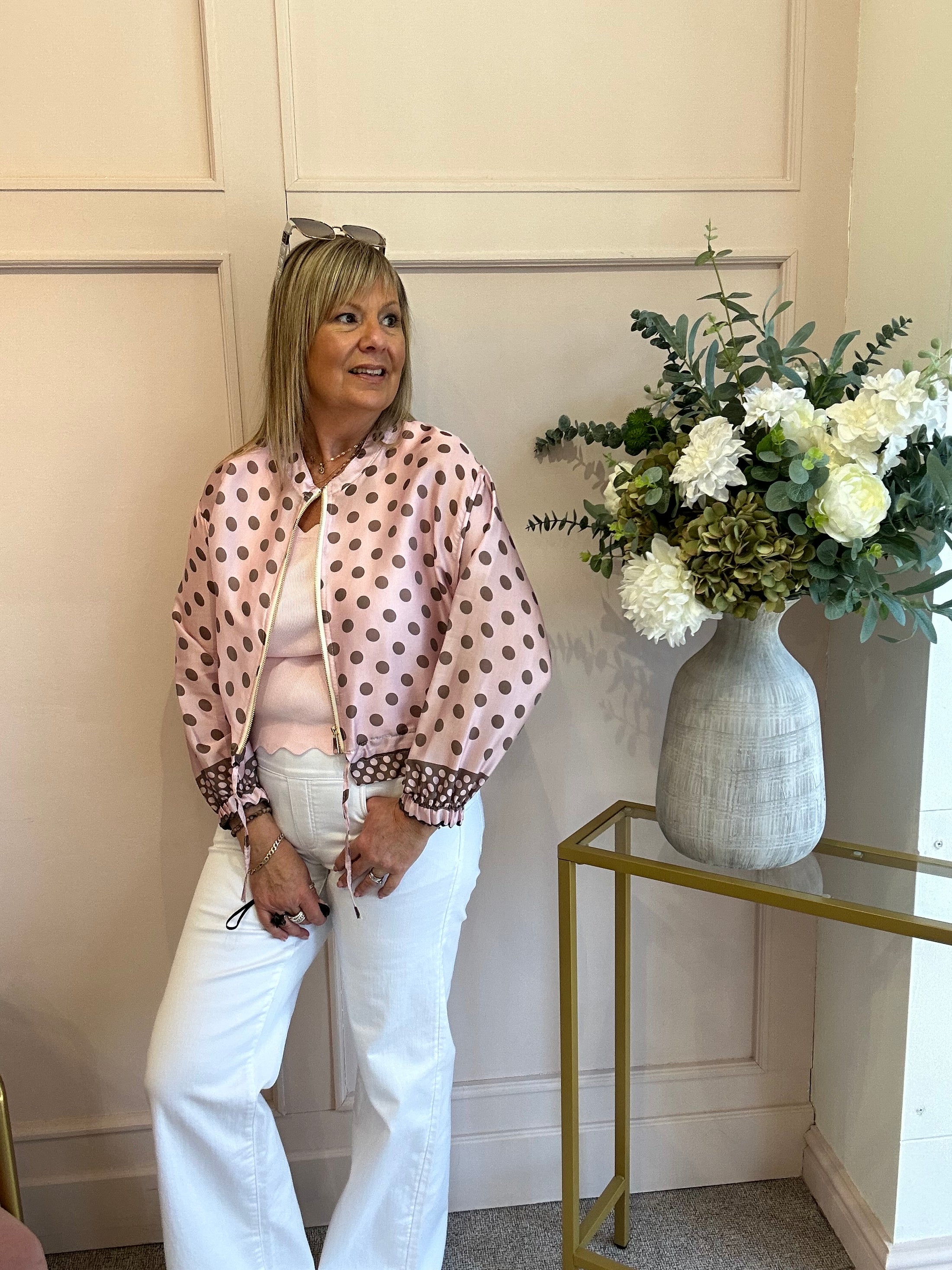Dotty Zipped Top - Pink/Brown - Wardrobe By Simone