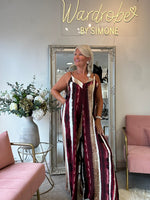 Strappy Jumpsuit - Burgundy/Tan/Cream