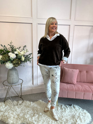 Ribbed Corduroy Look Jumper  - Chocolate