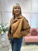 Zipped Suedette Bomber Jacket - Tan
