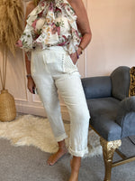Combat style diamonte edged pocket trouser - Cream