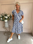 Load image into Gallery viewer, Fleur-De-Lis Midi Dress - Blue/White - Wardrobe By Simone
