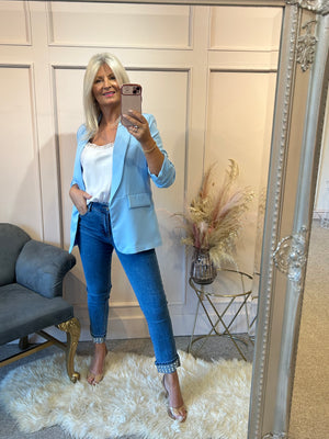 Ruffle Sleeved Blazer - Powder Blue