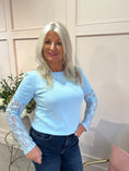 Load image into Gallery viewer, Fine Knit Jumper Lace Sleeve - Light Blue
