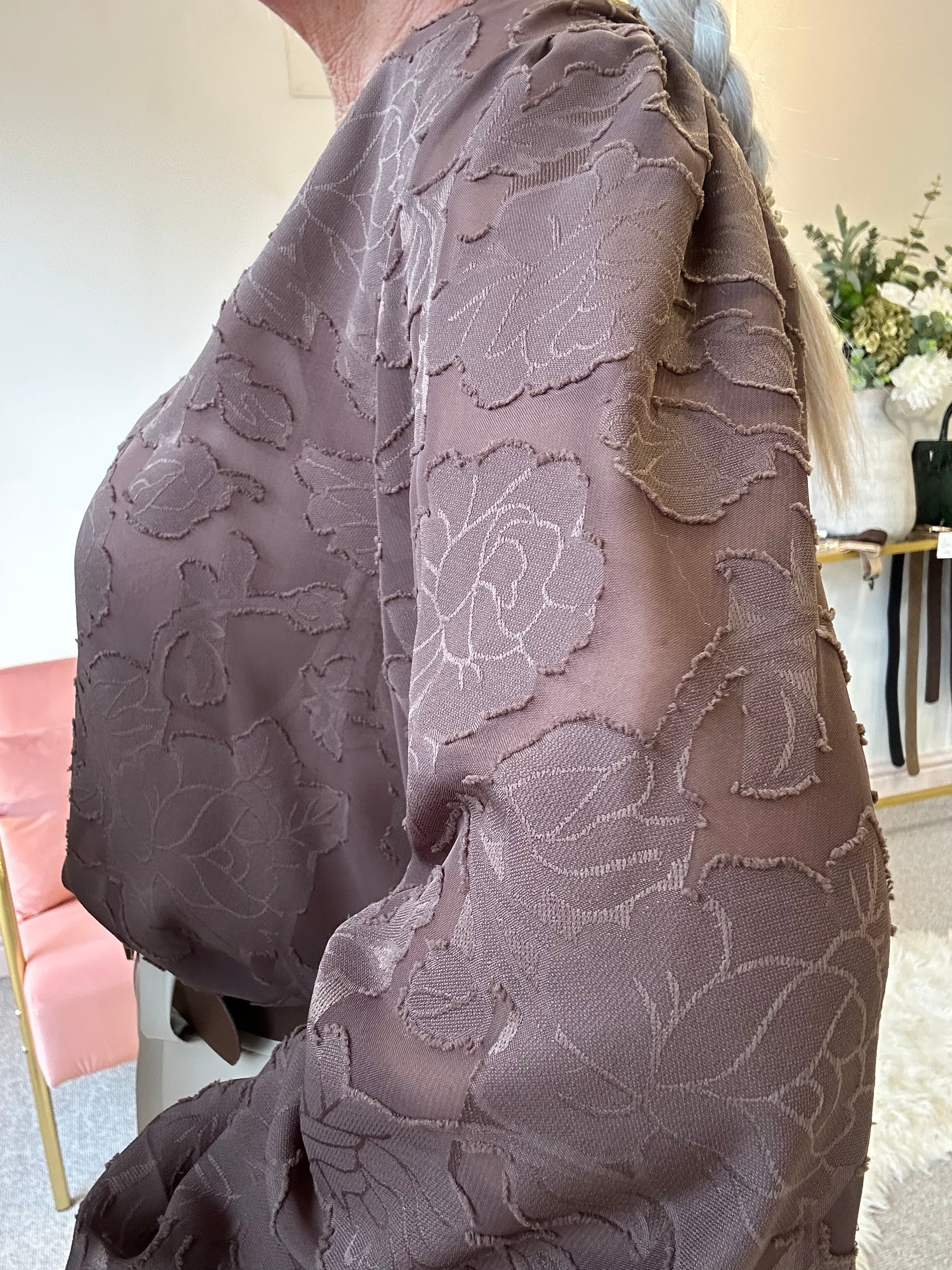 Flower Textured Applique Top - Caramel