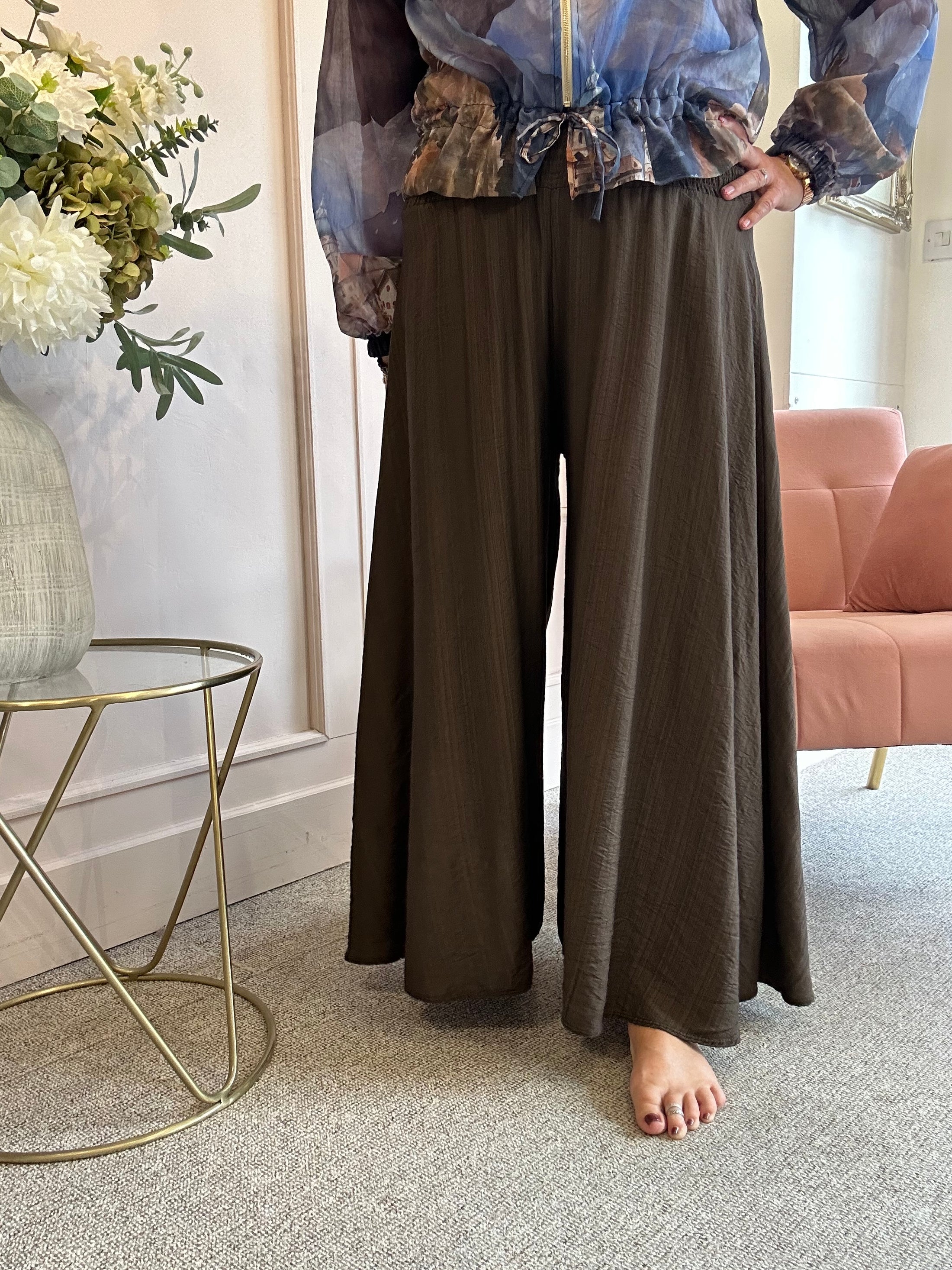 Deep Elasticated Waist Wide Pant - Brown