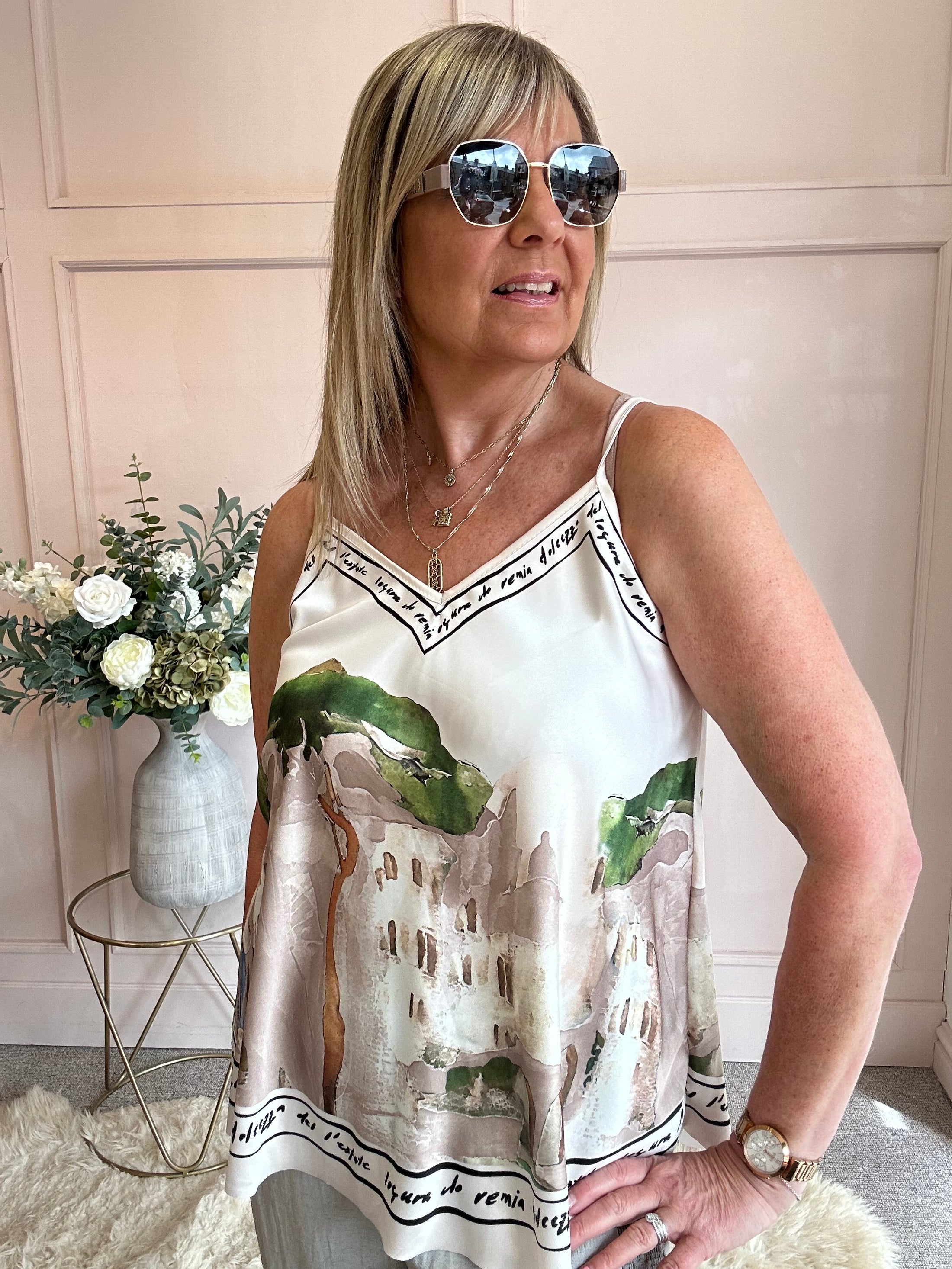 Santorini Cami Top - Green/Brown - Wardrobe By Simone