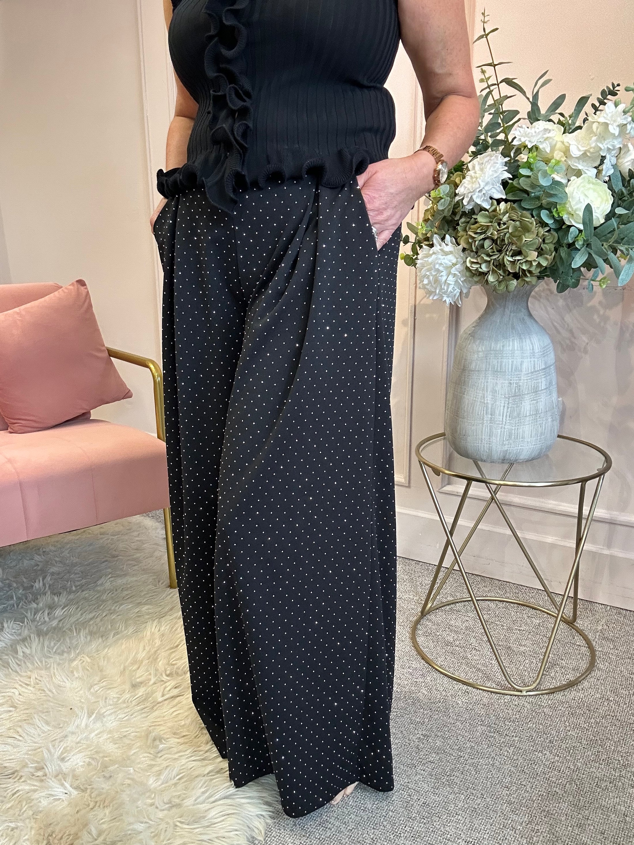 Twinkling & Sparkling Wide Leg Trouser - Black