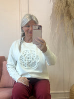 Flower & Silver Gems Jumper - Cream