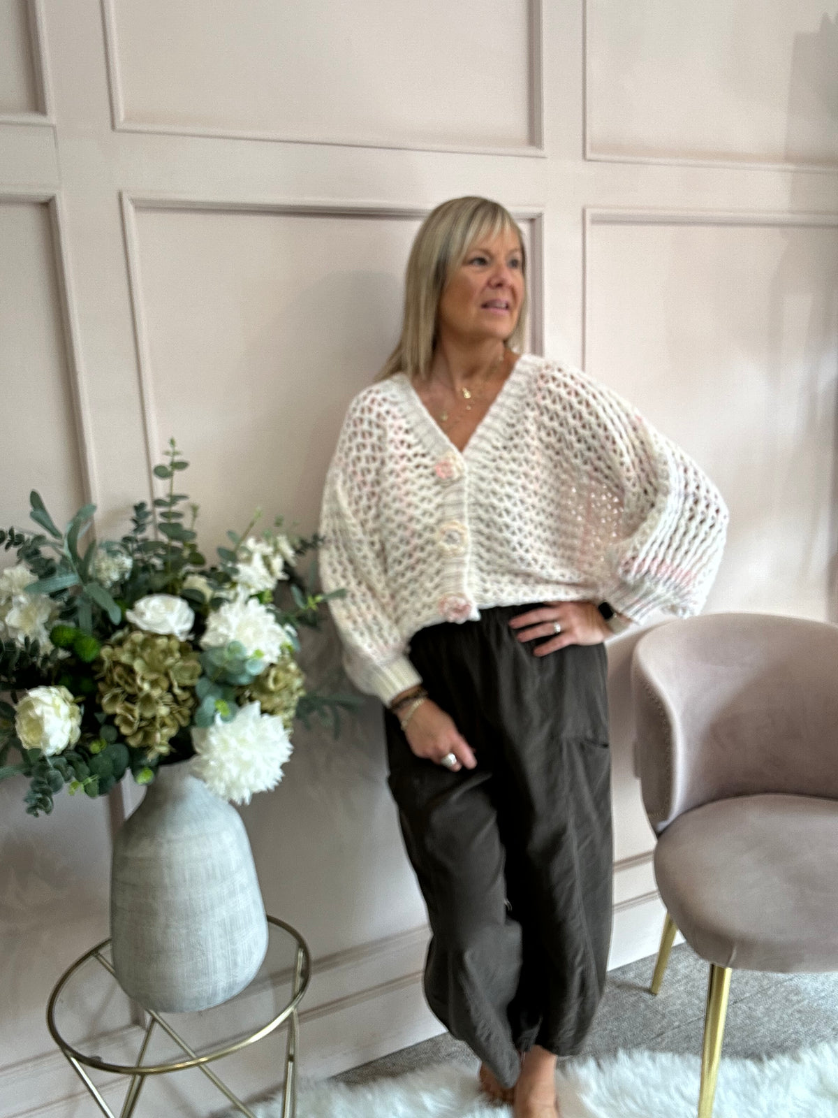 So Pretty Open Knit Cardigan - Pink/White