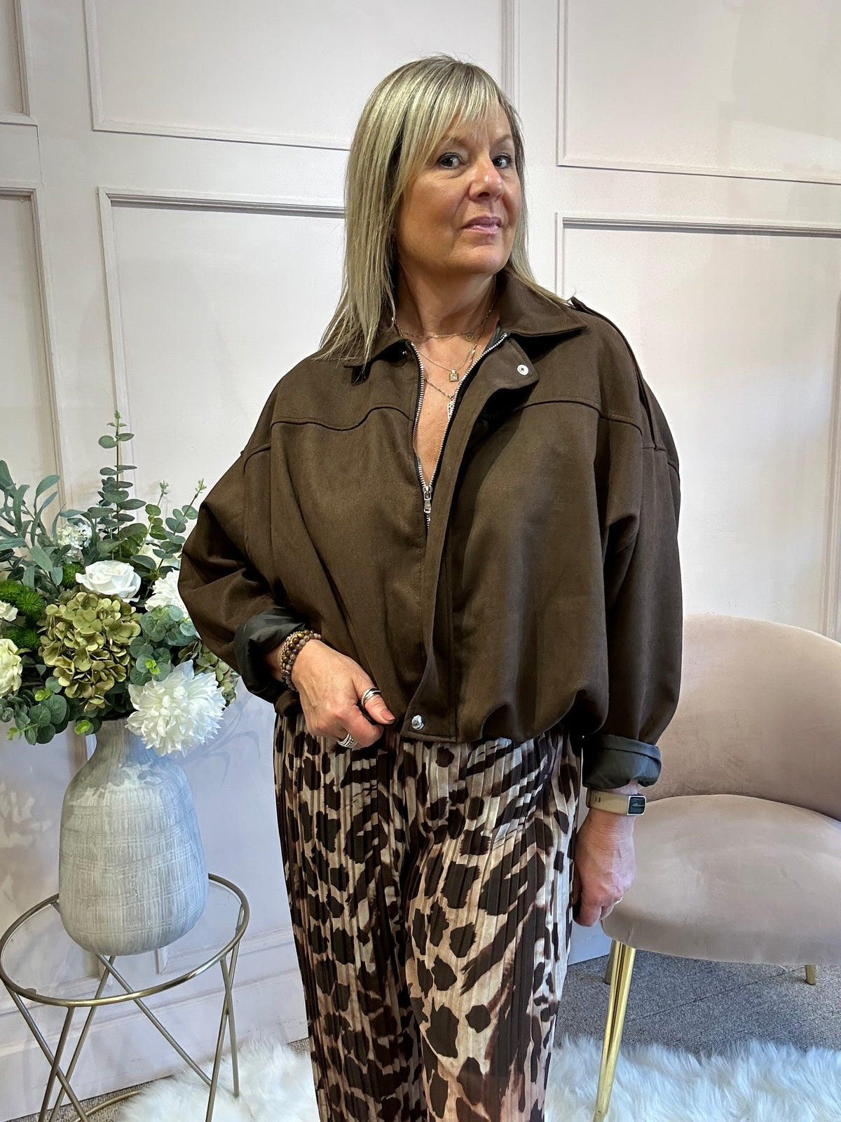 Suedette Zipped Jacket - Brown