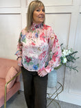 Load image into Gallery viewer, Floral Berry Ruffle Neck Top  - Pinks - Wardrobe By Simone

