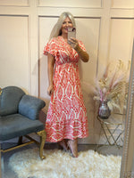 Summer Leaf Maxi Dress - Coral/Cream