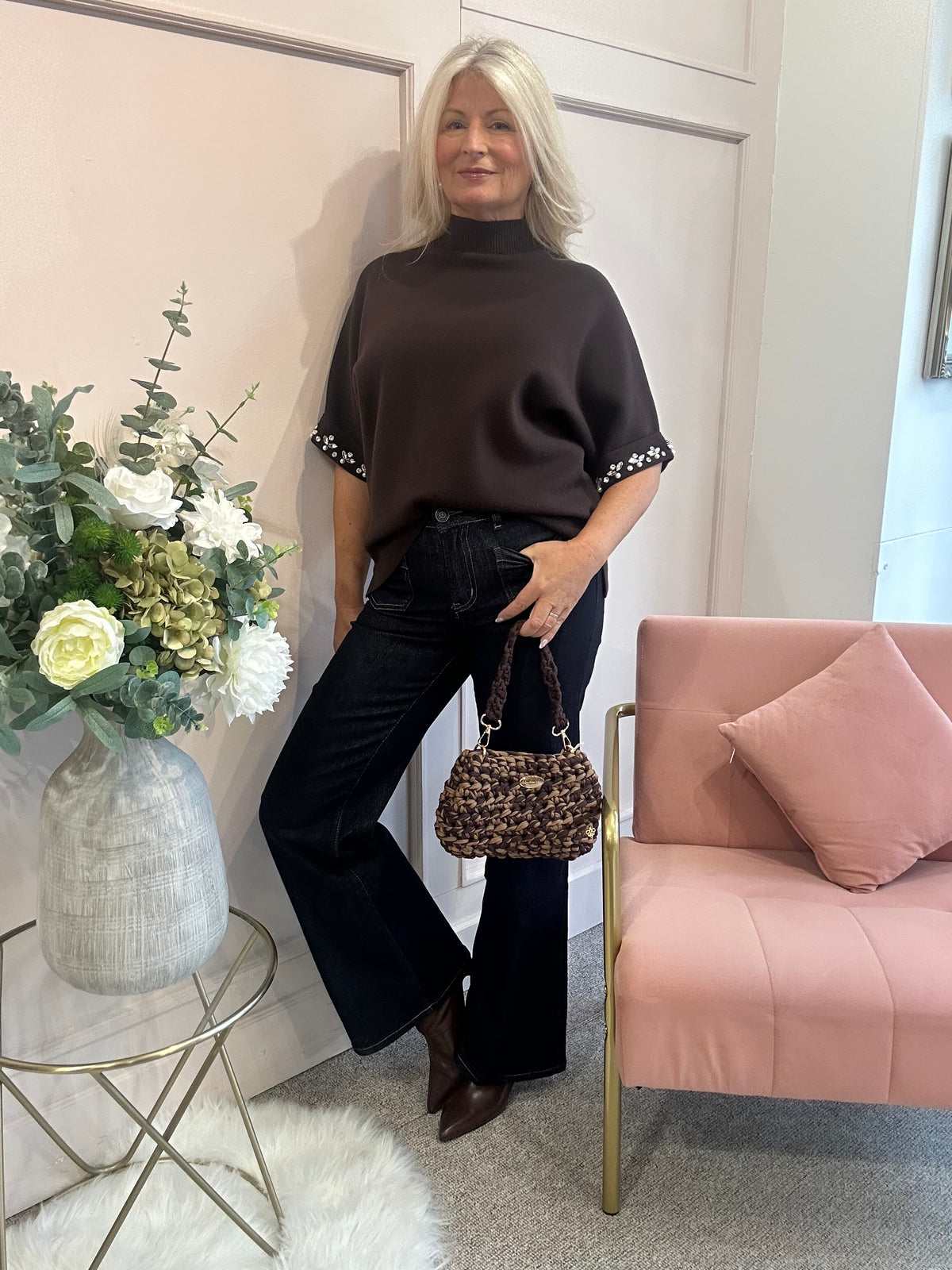 Sparkle Edge Turtle Neck Jumper - Brown