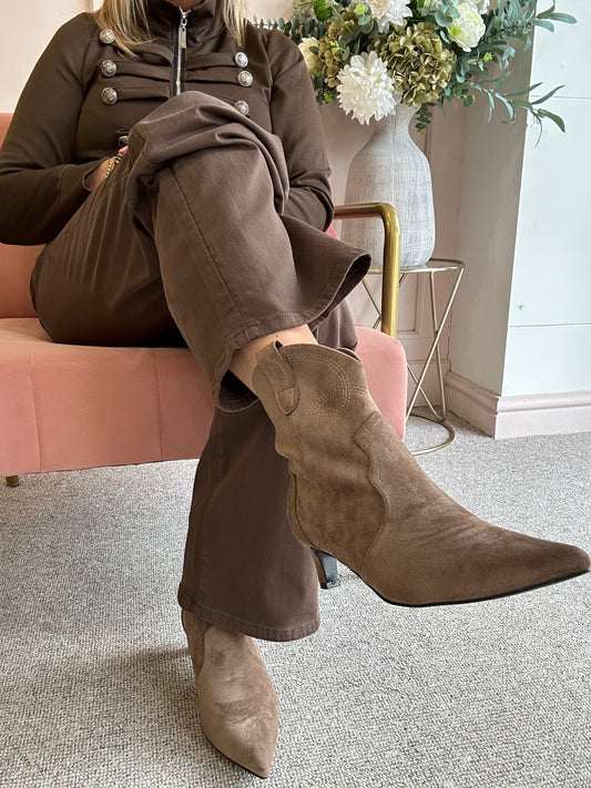 Kitten Heel Ankle Boot -Beige - Wardrobe By Simone