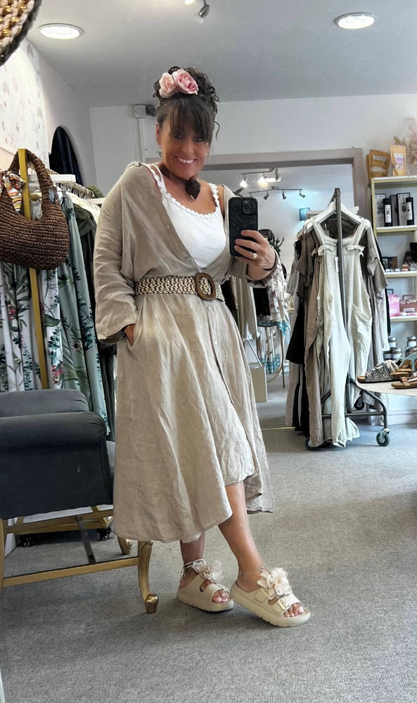 Linen Maxi Shirt Dress - Biscuit - Wardrobe By Simone