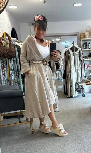 Linen Maxi Shirt Dress - Biscuit - Wardrobe By Simone