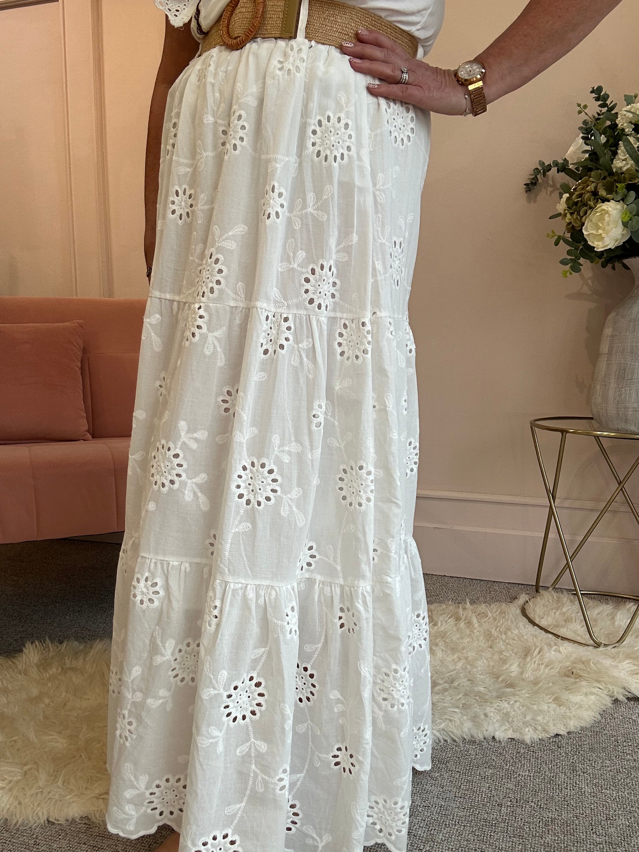 Belted Skirt - White - Wardrobe By Simone