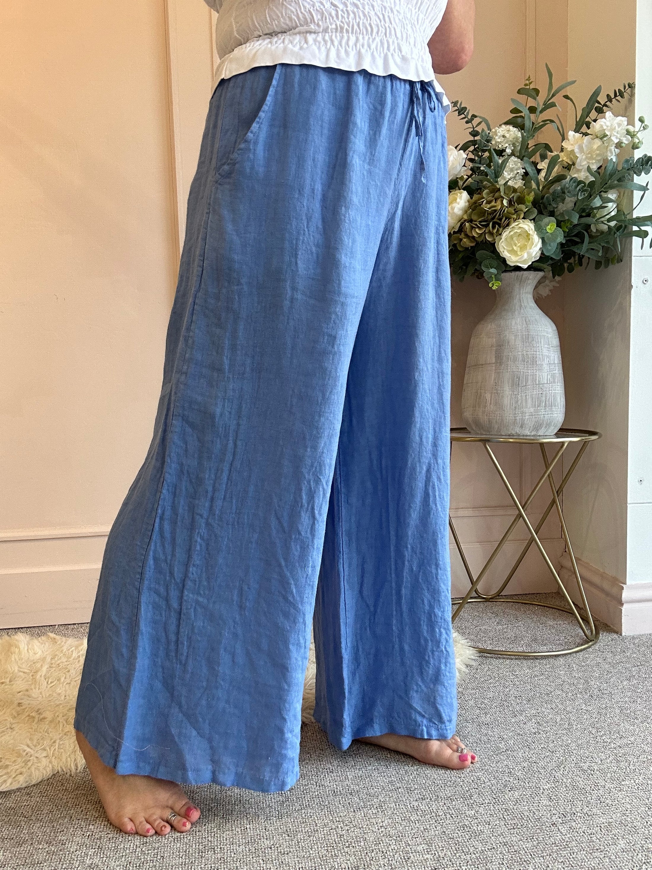 Linen Wide Pant - Cornflower Blue - Wardrobe By Simone
