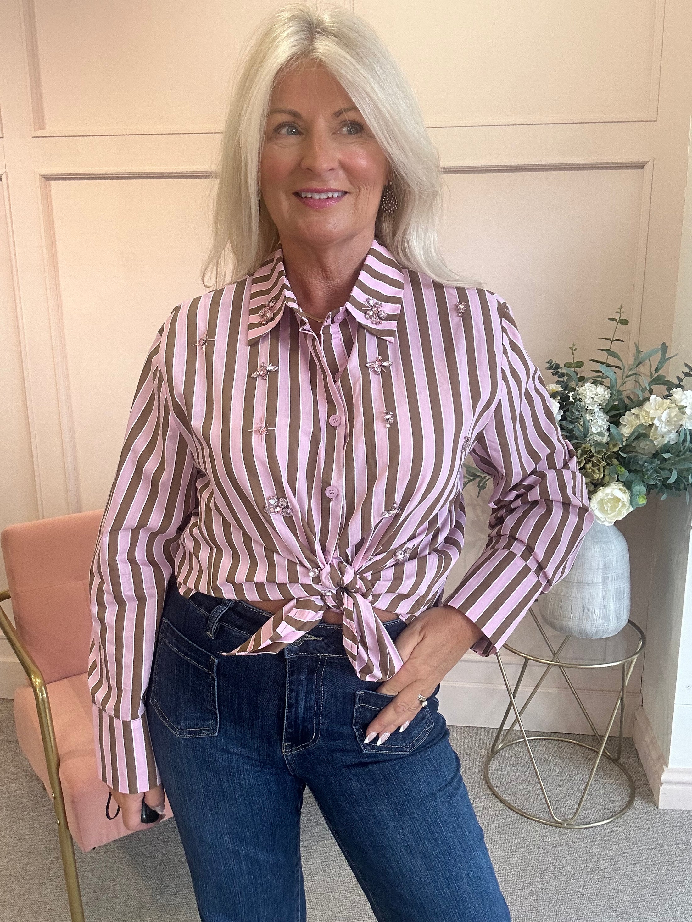 Jewels & Stripes Shirt - Candy Pink/Caramel