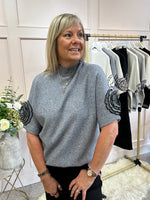 Crochet Rose Detail Jumper - Grey