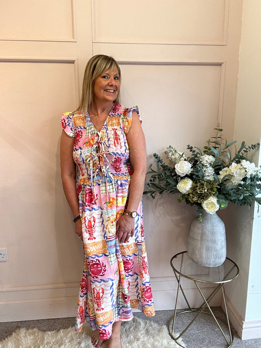 Under The Sea Maxi Dress - Pink/Yellow - Wardrobe By Simone