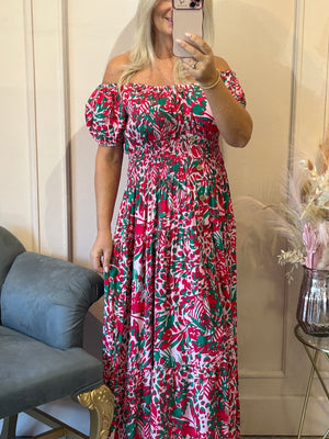 Floral Mix Maxi Dress - Pink/Green - Wardrobe By Simone