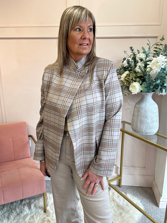 Checked Crossed Over Jacket - Beige/Orange - Wardrobe By Simone