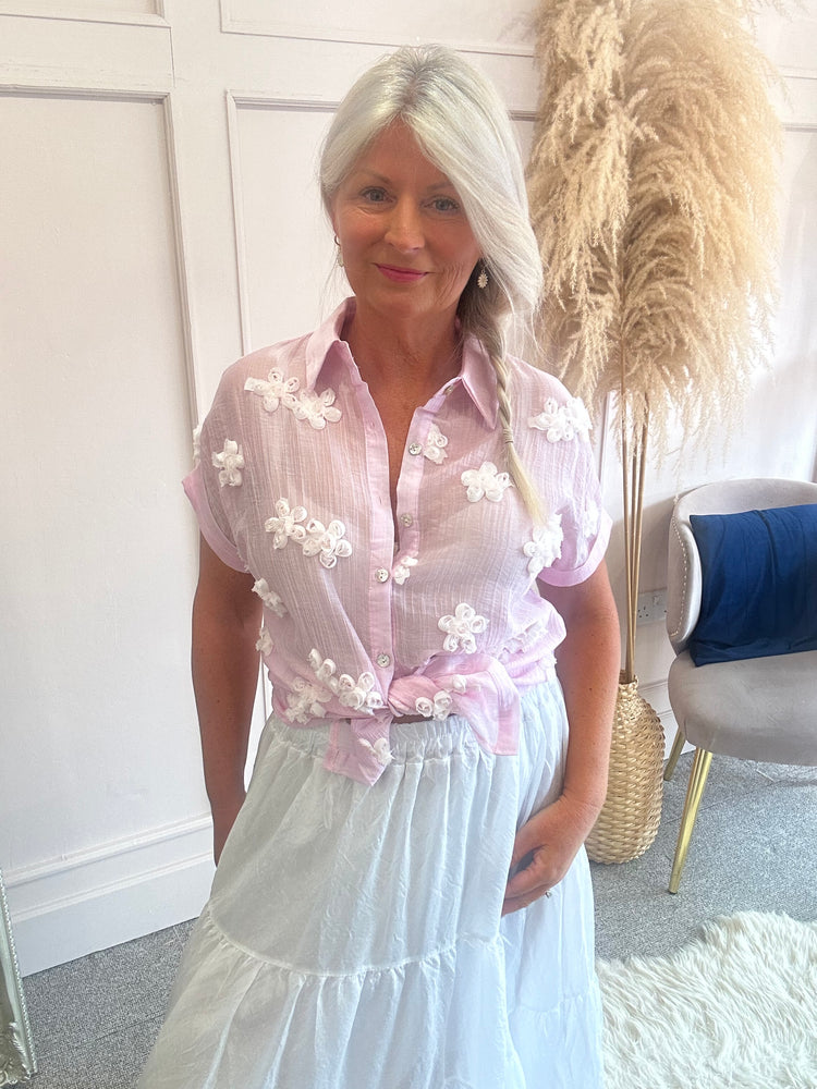 Daisy Applique Design Shirt - Pink