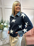 Load image into Gallery viewer, Stars & Denim Collar Jumper - Navy/White
