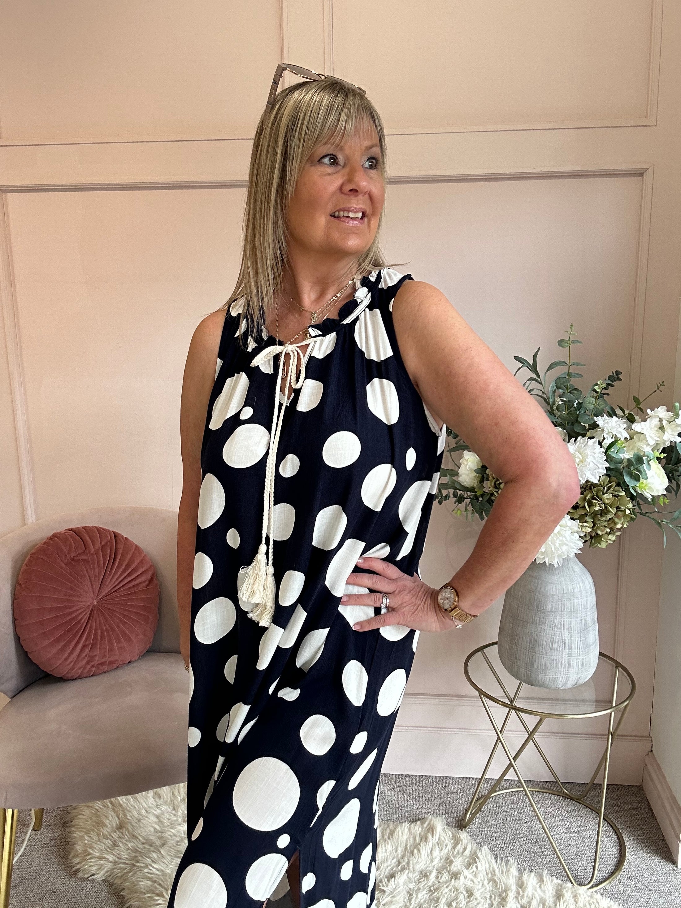 Maxi Bold Spot Dress - Navy/White - Wardrobe By Simone