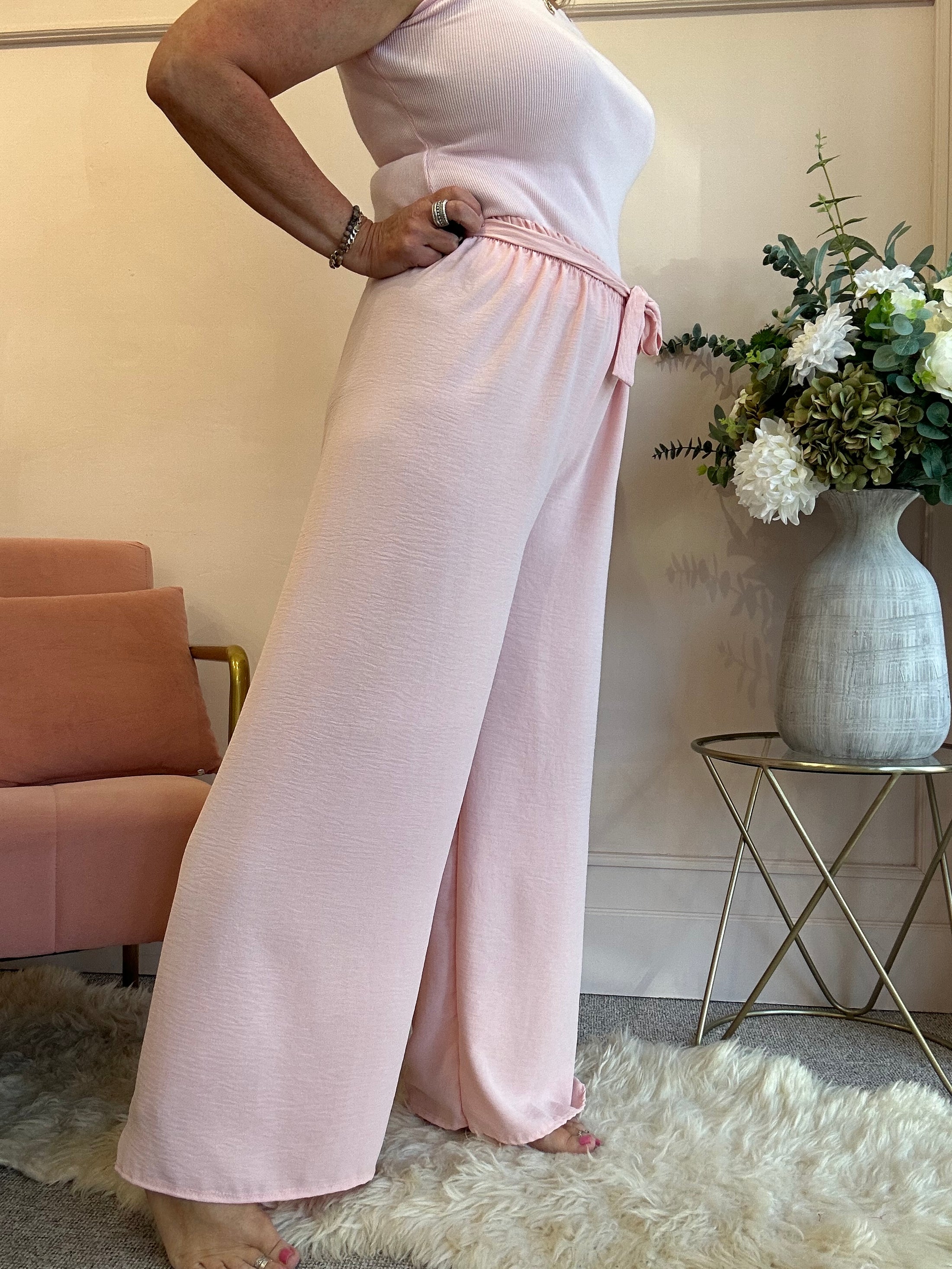 Tie Belt Wide Pant - Pale Pink - Wardrobe By Simone