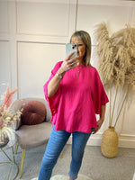 Loose Fitting Mid Sleeve Top - Fuchsia Pink - Wardrobe By Simone