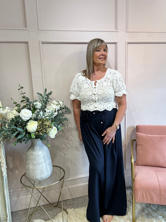 Little Puff Sleeve Crochet Cardi - White - Wardrobe By Simone