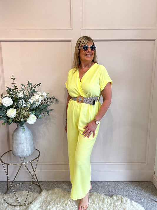 V Neck Jumpuit - Yellow One Size