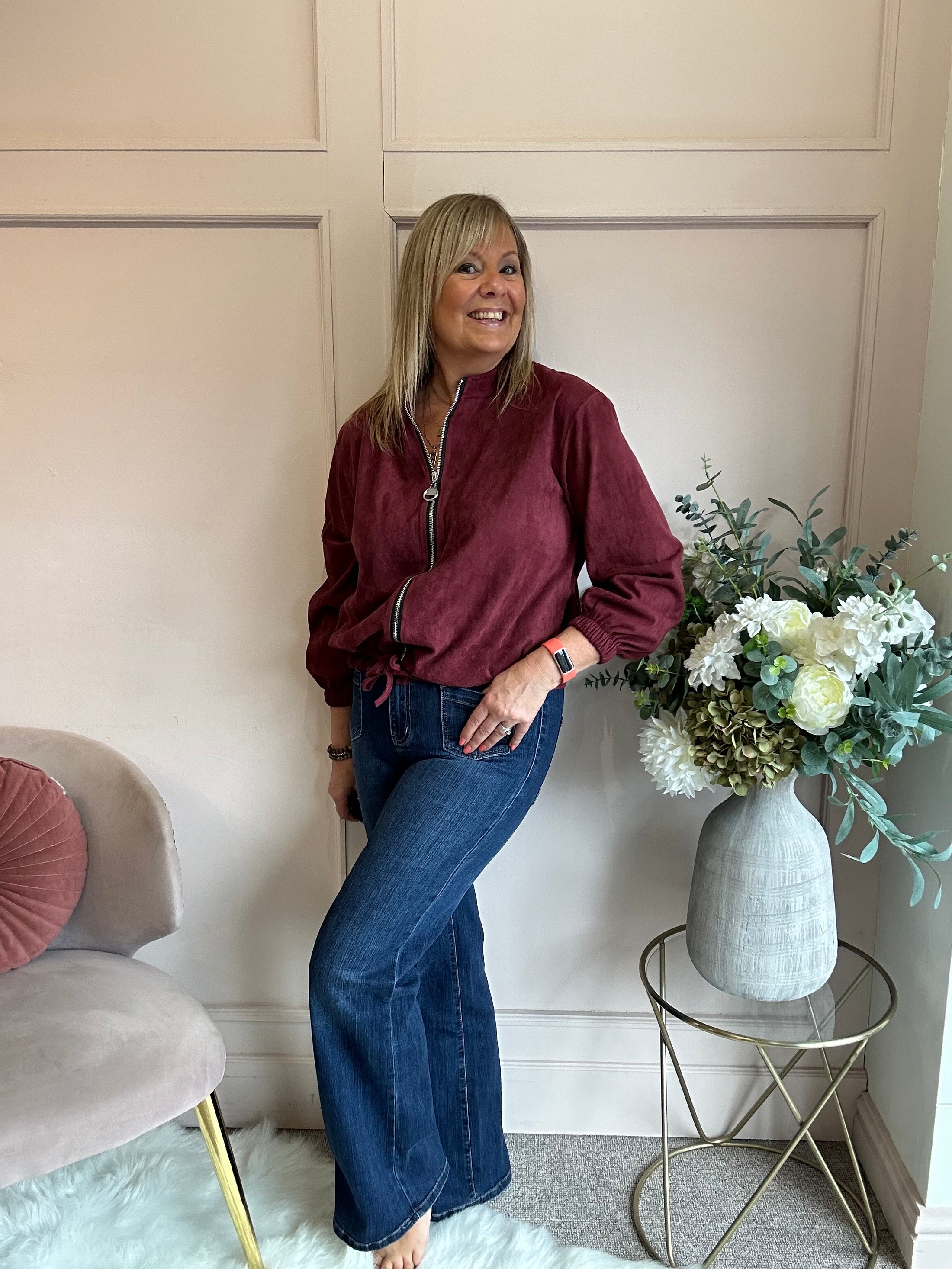 Suedette Zip Jacket - Rich Plum