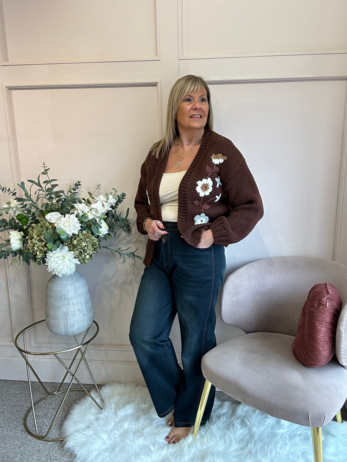 Pretty Flowers Cardigan - Chocolate Brown