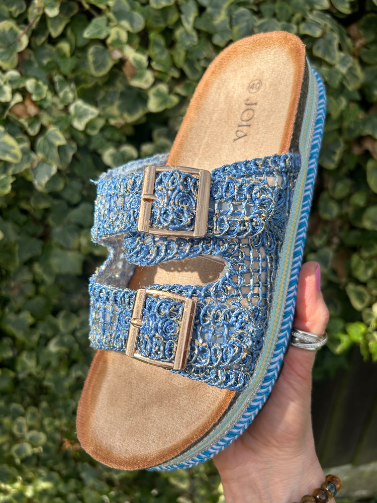 Lace Weave Band Mule - Blue