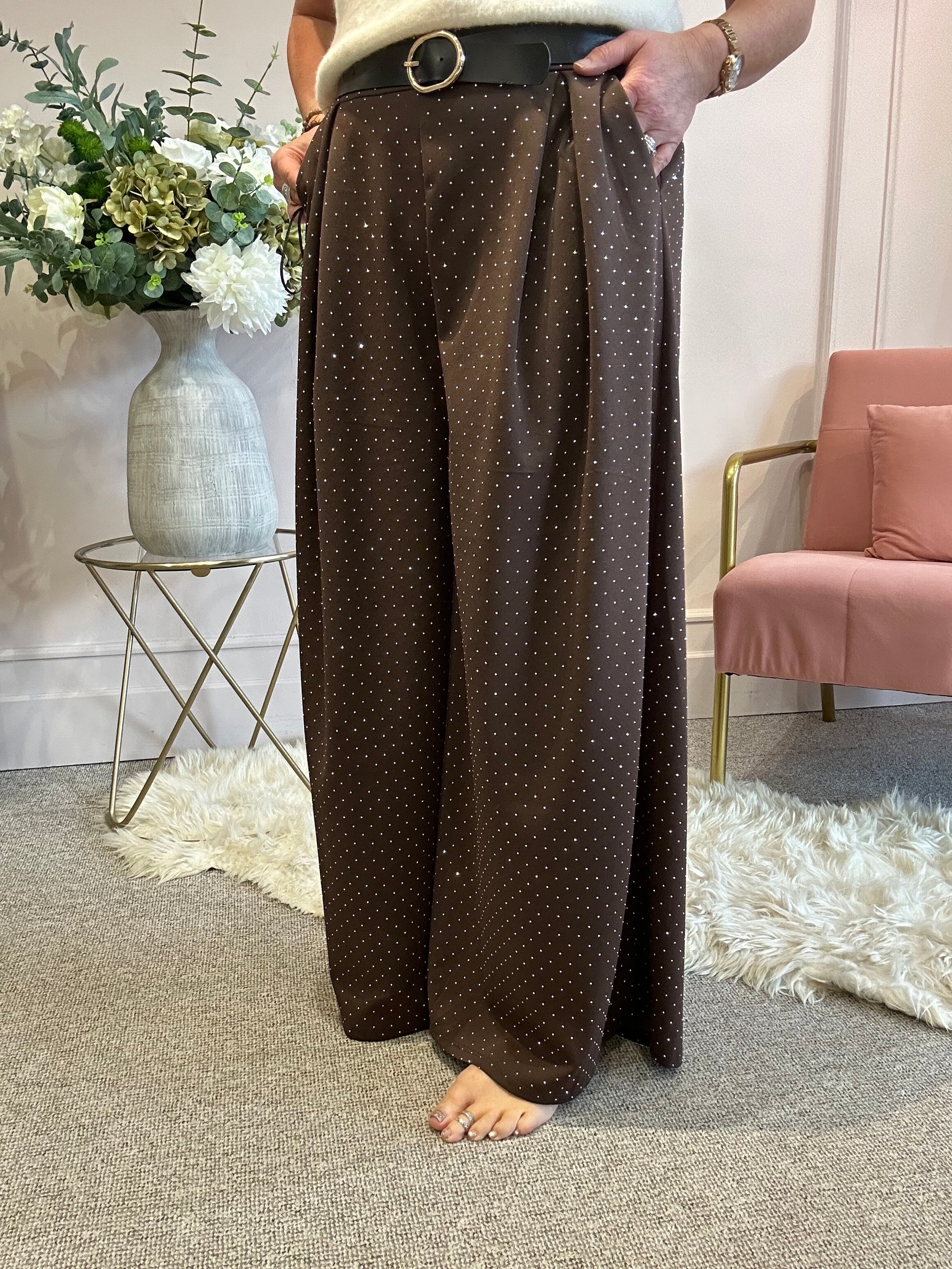Twinkling & Sparkling Wide Leg Trouser - Brown